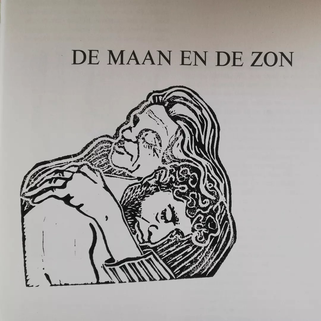 Linoprint Linodesign art kunst portrait gerecycleerd papier vrouw en man  tederheid