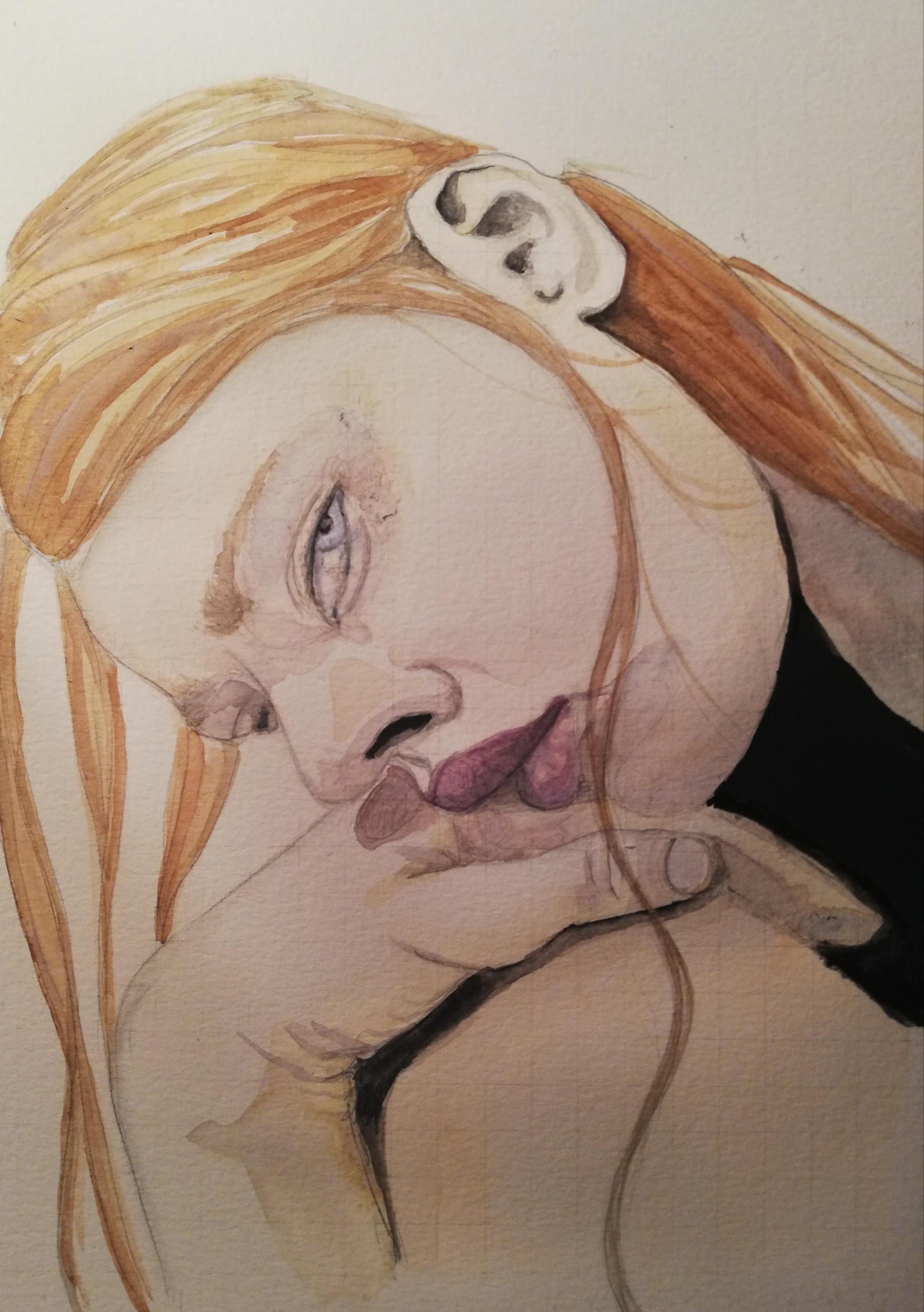 Aquarelle Waterverf kunst art portrait vrouw gevoelens Evelien Verschroeven