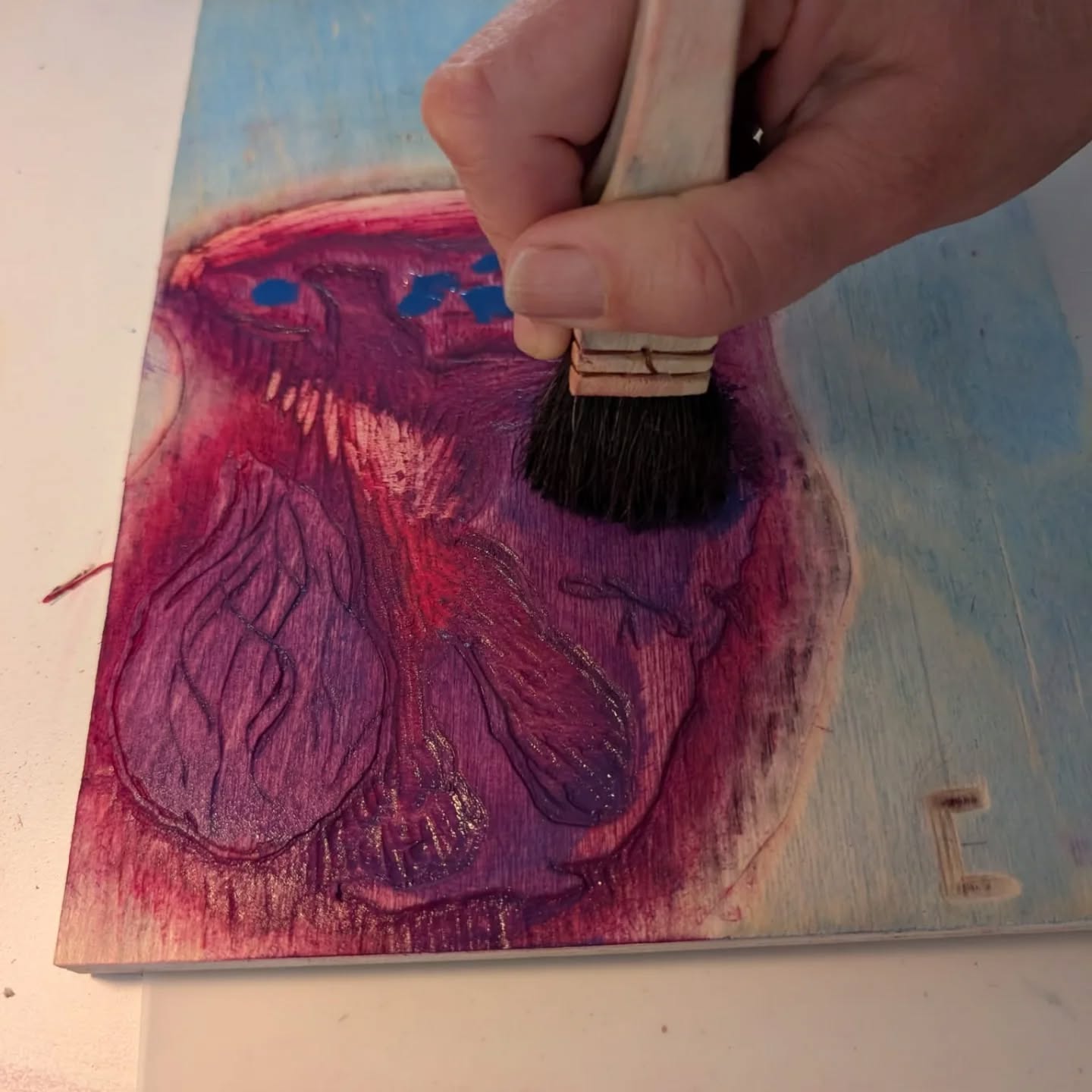 Evelien Verschroeven ininkten platen Mokuhanga